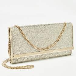 Pre Owned Jimmy Choo Gold Glitter Fabric Milla Chain Clutch