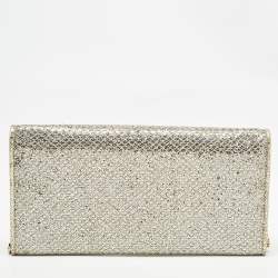 Pre Owned Jimmy Choo Gold Glitter Fabric Milla Chain Clutch