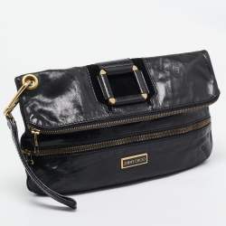 Pre Owned Jimmy Choo Black Leather and Suede Mave Foldover Clutch