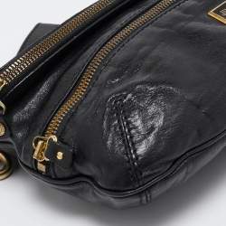 Pre Owned Jimmy Choo Black Leather and Suede Mave Foldover Clutch