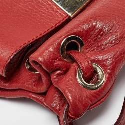 Jimmy Choo Red Leather Drawstring Shoulder Bag
