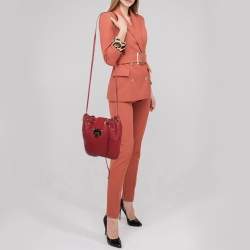 Jimmy Choo Red Leather Drawstring Shoulder Bag
