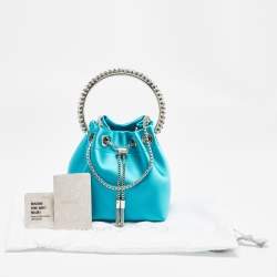 Pre Owned Jimmy Choo Aqua Green Satin Crystals Bon Bon Bucket Bag 
