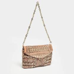 Pre Owned Jimmy Choo Pink Snakeskin and Leather Brix Convertible Chain Clutch