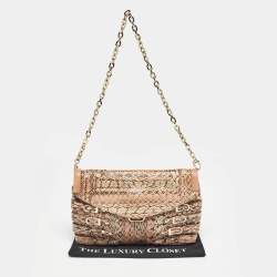 Pre Owned Jimmy Choo Pink Snakeskin and Leather Brix Convertible Chain Clutch