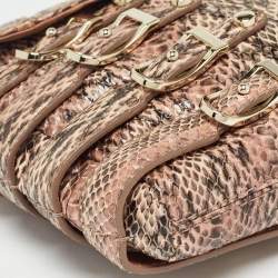 Pre Owned Jimmy Choo Pink Snakeskin and Leather Brix Convertible Chain Clutch