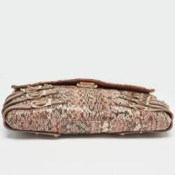 Pre Owned Jimmy Choo Pink Snakeskin and Leather Brix Convertible Chain Clutch