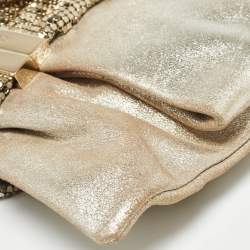 Pre Owned Jimmy Choo Light Gold Nubuck Leather Chandra Chain Clutch