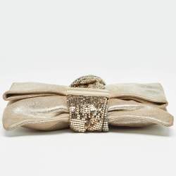 Pre Owned Jimmy Choo Light Gold Nubuck Leather Chandra Chain Clutch