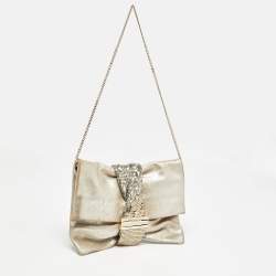 Pre Owned Jimmy Choo Light Gold Nubuck Leather Chandra Chain Clutch