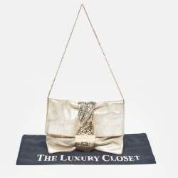 Pre Owned Jimmy Choo Light Gold Nubuck Leather Chandra Chain Clutch
