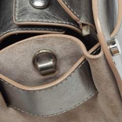 Pre Owned Jimmy Choo Silver Leather and Suede Satchel