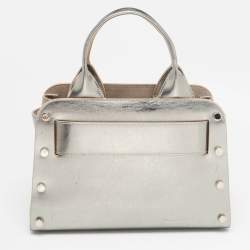 Pre Owned Jimmy Choo Silver Leather and Suede Satchel