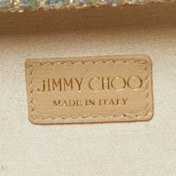 Pre Owned Jimmy Choo Gold Glitter Lurex Fabric Twill Tube Clutch