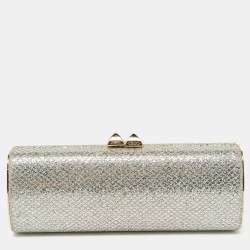 Pre Owned Jimmy Choo Gold Glitter Lurex Fabric Twill Tube Clutch