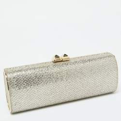 Pre Owned Jimmy Choo Gold Glitter Lurex Fabric Twill Tube Clutch