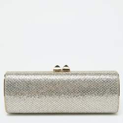 Pre Owned Jimmy Choo Gold Glitter Lurex Fabric Twill Tube Clutch