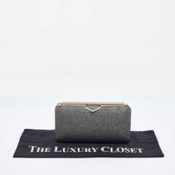 Jimmy Choo Silver Coarse Glitter Ellipse Clutch