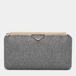 Jimmy Choo Silver Coarse Glitter Ellipse Clutch