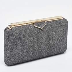 Jimmy Choo Silver Coarse Glitter Ellipse Clutch