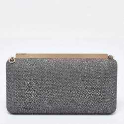 Jimmy Choo Silver Coarse Glitter Ellipse Clutch