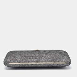 Jimmy Choo Silver Coarse Glitter Ellipse Clutch