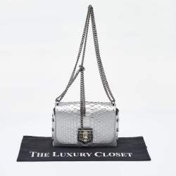 Pre Owned Jimmy Choo Silver Snakeskin Lockett City Shoulder Bag