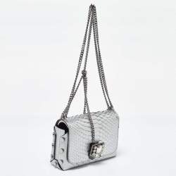 Pre Owned Jimmy Choo Silver Snakeskin Lockett City Shoulder Bag