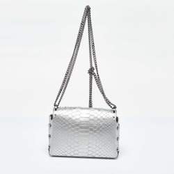 Pre Owned Jimmy Choo Silver Snakeskin Lockett City Shoulder Bag