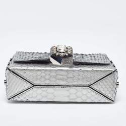 Pre Owned Jimmy Choo Silver Snakeskin Lockett City Shoulder Bag