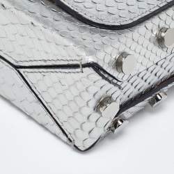 Pre Owned Jimmy Choo Silver Snakeskin Lockett City Shoulder Bag