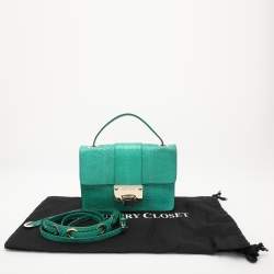 Pre Owned Jimmy Choo Green Watersnake Rebel Flap Top Handle Bag