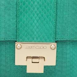 Pre Owned Jimmy Choo Green Watersnake Rebel Flap Top Handle Bag