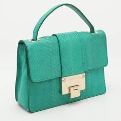 Pre Owned Jimmy Choo Green Watersnake Rebel Flap Top Handle Bag
