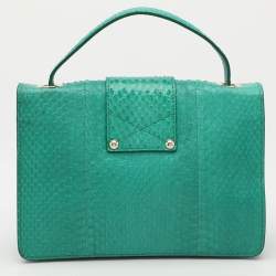 Pre Owned Jimmy Choo Green Watersnake Rebel Flap Top Handle Bag