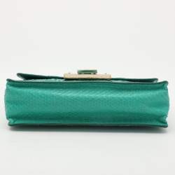 Pre Owned Jimmy Choo Green Watersnake Rebel Flap Top Handle Bag