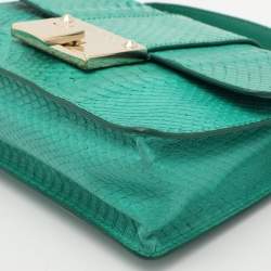 Pre Owned Jimmy Choo Green Watersnake Rebel Flap Top Handle Bag