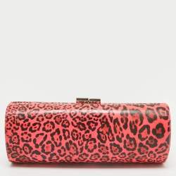مملوكة مسبقًا Jimmy Choo Neon Pink/Black Leopard Print Vinyl Twill Tube Clutch
