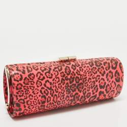 مملوكة مسبقًا Jimmy Choo Neon Pink/Black Leopard Print Vinyl Twill Tube Clutch