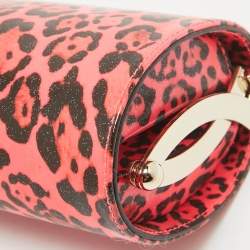 مملوكة مسبقًا Jimmy Choo Neon Pink/Black Leopard Print Vinyl Twill Tube Clutch