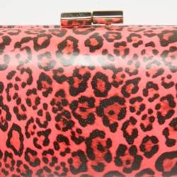مملوكة مسبقًا Jimmy Choo Neon Pink/Black Leopard Print Vinyl Twill Tube Clutch