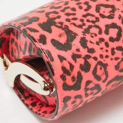مملوكة مسبقًا Jimmy Choo Neon Pink/Black Leopard Print Vinyl Twill Tube Clutch