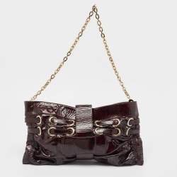 Pre Owned Jimmy Choo Burgundy Patent Leather Oversized Rio Chain Clutch