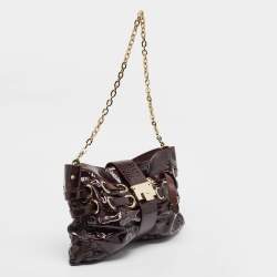 Pre Owned Jimmy Choo Burgundy Patent Leather Oversized Rio Chain Clutch