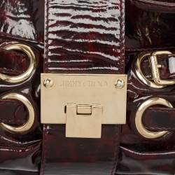 Pre Owned Jimmy Choo Burgundy Patent Leather Oversized Rio Chain Clutch