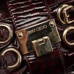 Pre Owned Jimmy Choo Burgundy Patent Leather Oversized Rio Chain Clutch