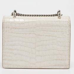 Jimmy Choo Cream Croc Embossed Leather Mini Paris Crossbody Bag