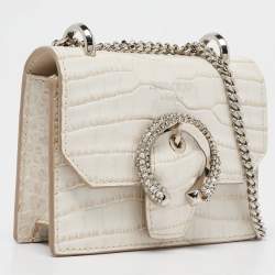 Jimmy Choo Cream Croc Embossed Leather Mini Paris Crossbody Bag