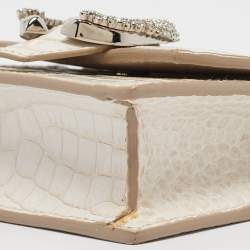 Jimmy Choo Cream Croc Embossed Leather Mini Paris Crossbody Bag