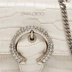 Jimmy Choo Cream Croc Embossed Leather Mini Paris Crossbody Bag